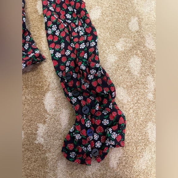 Paris Atelier & Other Stories blue red scallop edge strawberry wrap blouse - Picture 5 of 10